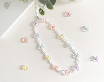 Rainbow Flower Phone Strap/ Flower Phone Charm/ Pearl Beaded Phone Accessories/ Gifts for Her/ Gifts for Best Friends/ Y2K Phone Charm
