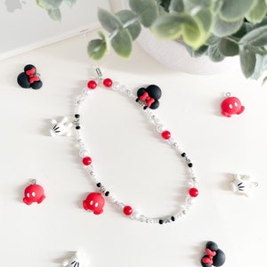 Mouse Phone Charm/ Animal Phone Strap/ Beaded Phone Jewelry/ Red and Black Phone Charm