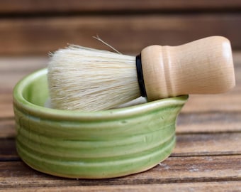 Shaving Soap Bowl & Brush Set - Hand Thrown Pottery - self care gift set perfect for men or women
