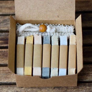 Mini Salt Soap Sampler Set: Seven Scented Bars with Sisal Bag