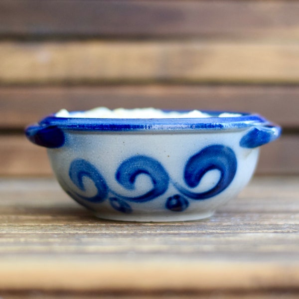 Solid Dish Soap - Vintage double handle bowl - Citrus Lemongrass  - Unique vintage blue salt glaze   kitchenware 11oz -