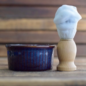 Shaving Soap & Brush Set: Rustic Blue Porcelain Dish, Lavender, Fresh Calm, Fresh Cedar