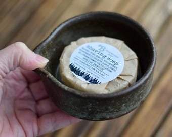 Handmade Pottery Shaving Soap Bowl & Brush Set: Natural Shave Soap