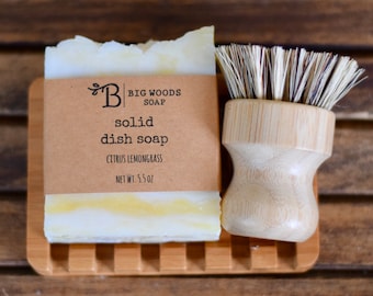 Citrus Lemongrass Solid Dish Soap with Bamboo Soap Deck