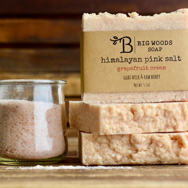Himalayan Pink Salt Soap Bar - Grapefruit Cream -  Essential Oil Handmade Soap - Goat Milk