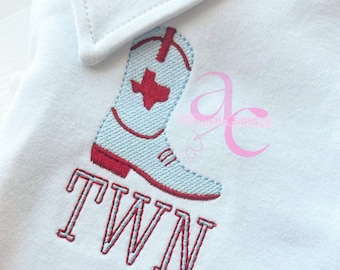 Texas Cowboy Boot Vintage Stitch Machine Embroidery Design