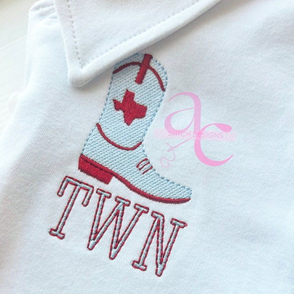 Texas Cowboy Boot Vintage Stitch Machine Embroidery Design