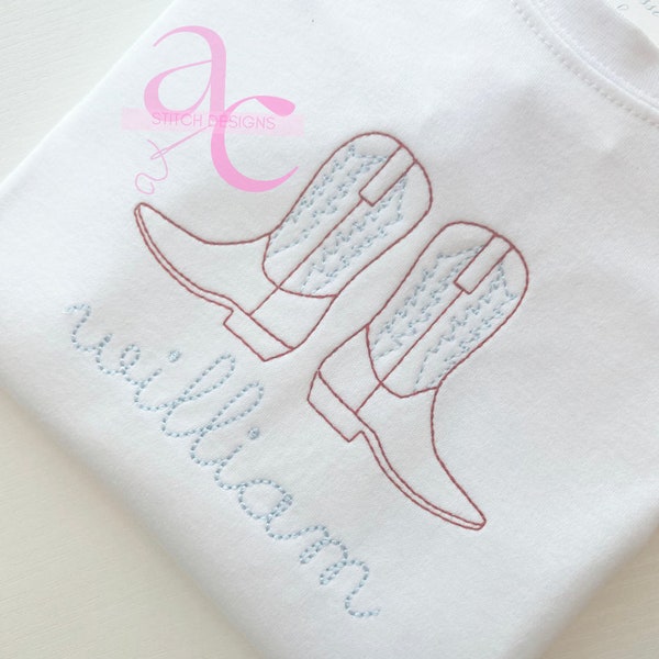 Vintage Stitch Cowboy Boot Machine Embroidery Design