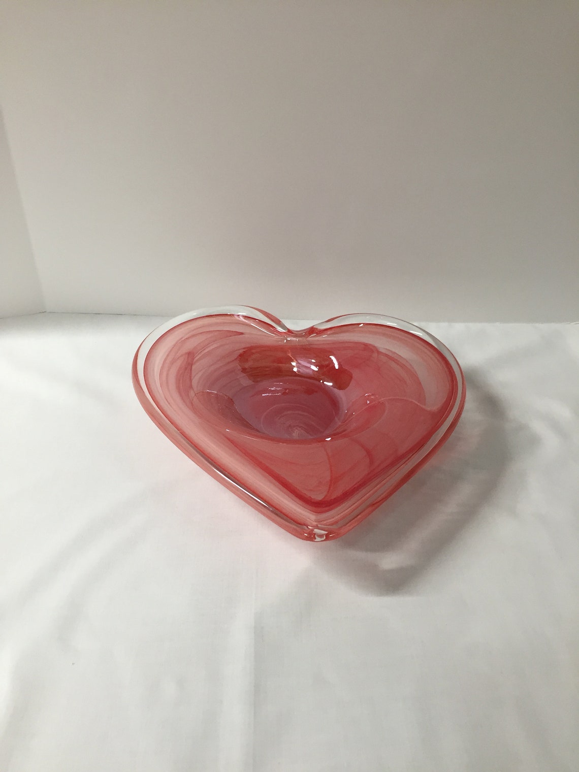 Heart Shaped Art Glass Bowl With Red Encased in Clear Glass | Etsy