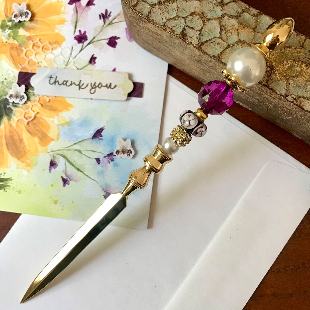 Purple Beaded Letter Opener Gold Letter Opener Mail Opener Etsy