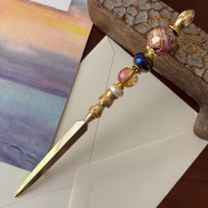 Peach Swirl Beaded Gold Letter Opener: Unique Office Gift