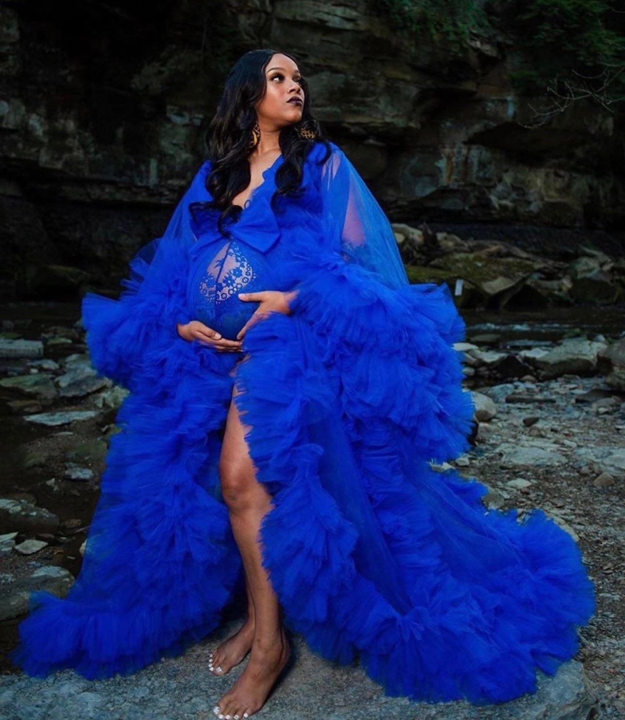 Tianzhihe Women's Tulle Robe Puffy Bridal Lingerie Bathgown Dressing Gown Sheer Maternity Photoshoot