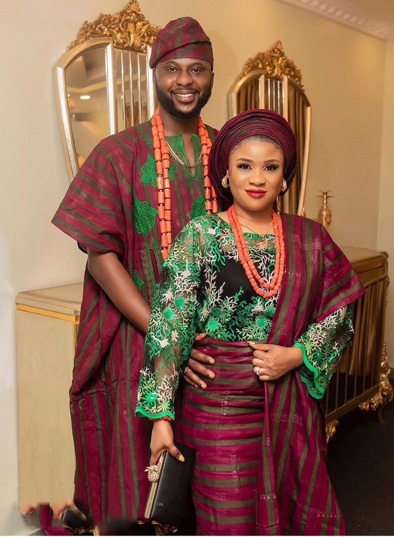 African Yoruba Traditional Wedding Aso Oke Complete Set