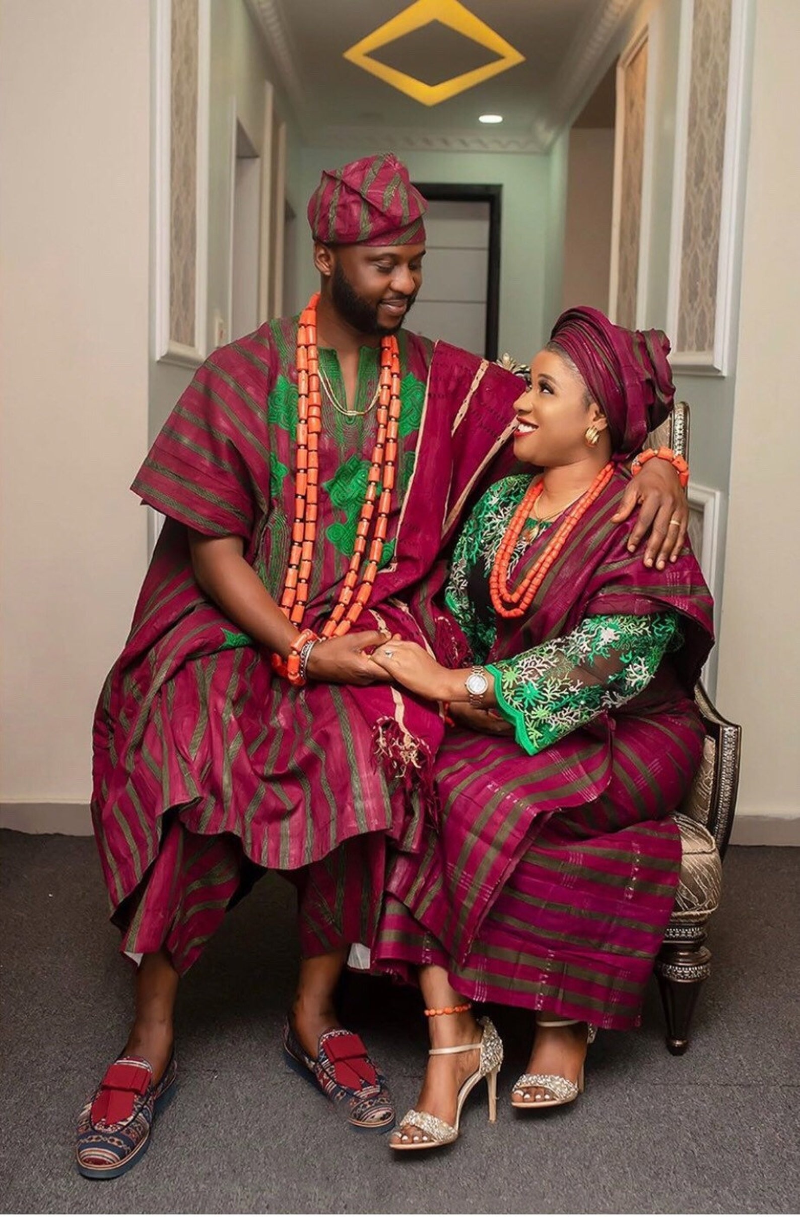 African Yoruba Traditional Wedding Aso Oke Complete Set