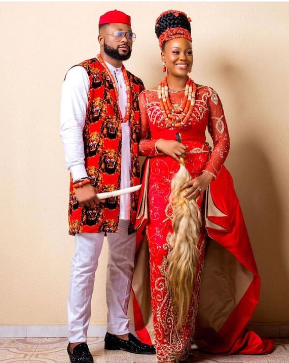 traditional wedding attire for bride and groom