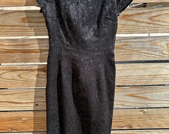 Vintage 50's Black Wiggle Floral Dress Rockabilly VLV
