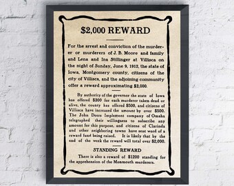 Póster de periódico sobre el asesinato con hacha de Villisca / Impresión de crimen real de 1912 (Descarga digital)