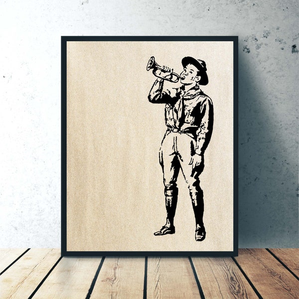 Vintage Boy Scout Digital Poster | 1943 | INSTANT DOWNLOAD | Vintage Art, Cub Scouts, Boy Scouts, Black and White, Military Art