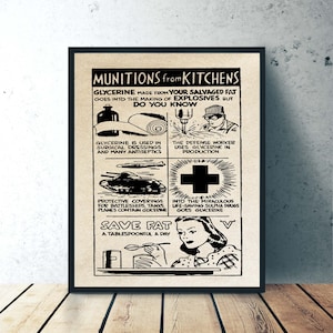 Vintage WWII Rations Digital Poster | 1944 | INSTANT DOWNLOAD | Military Poster, War Art, War Poster, Kitchen Art, Cooking Poster