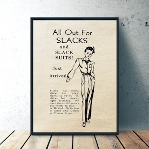 Vintage Women&#39;s Slacks Digital Poster | 1942 | INSTANT DOWNLOAD | Feminist Art, Womens Fashion, Feminist Poster, Retro Feminist Art