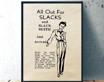1942 Women's Slacks Ad Poster | Vintage Fashion Art (Digital Download)