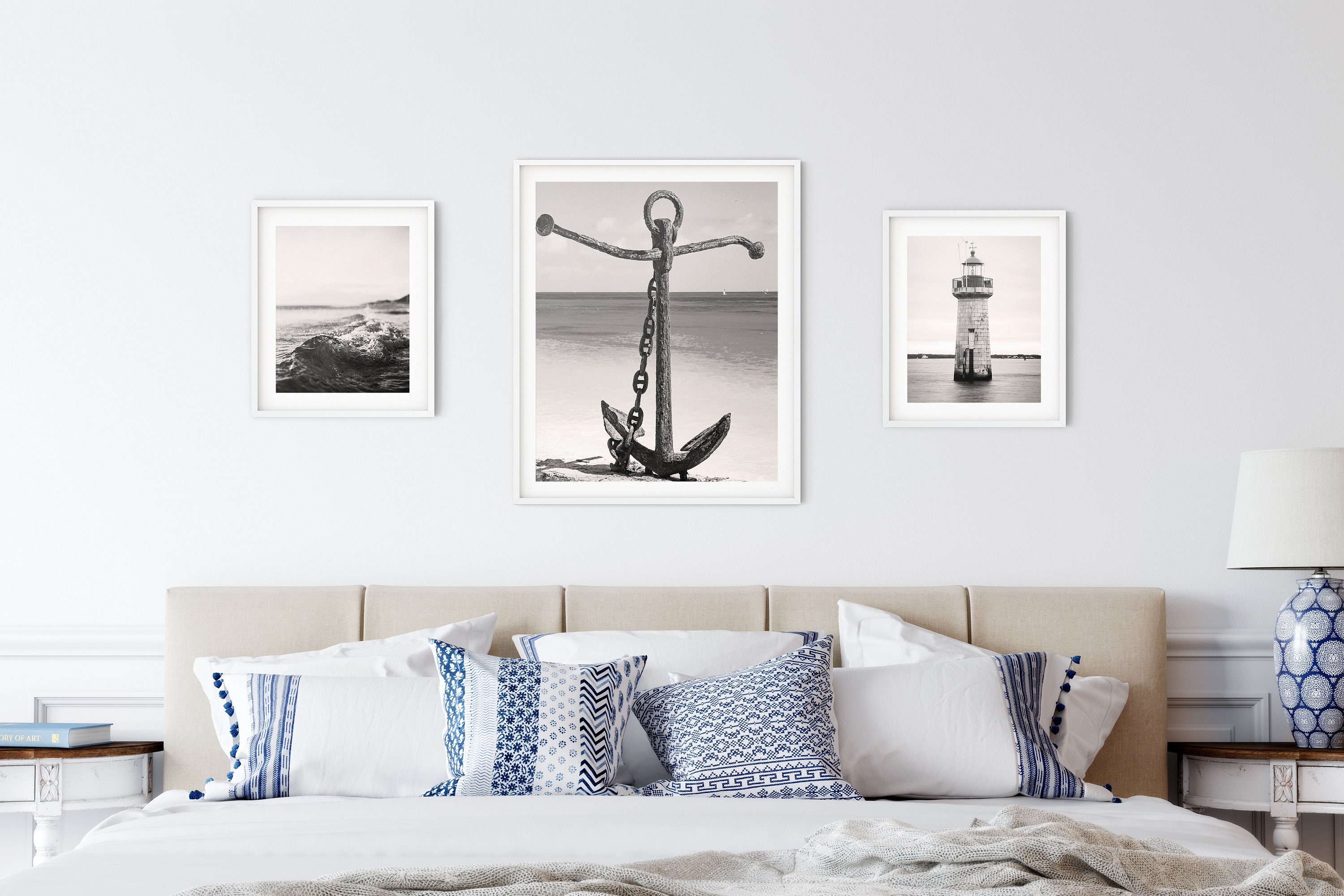 Black and White Nautical Set of 3 Photos-Anchor Ocean Waves | Etsy