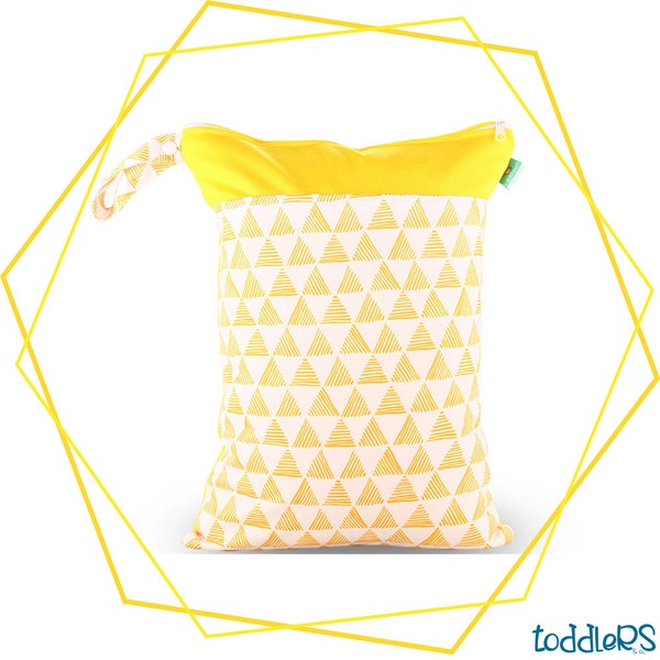 Diaper bag waterproof bag with double zipper for diapers, wet and dry costumes, medium 30 x 40 cm (yellow shapes)