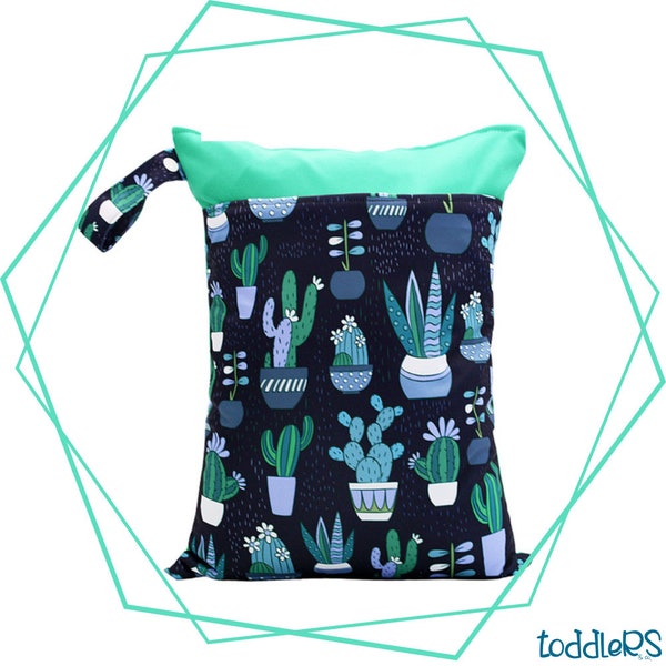 Diaper bag waterproof bag with double zipper for diapers, wet and dry costumes, medium 30 x 40 cm (cactus)