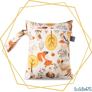 Diaper bag waterproof bag with double zipper for diapers, wet and dry costumes, small 18 x 25 cm foxes in the woods image 1