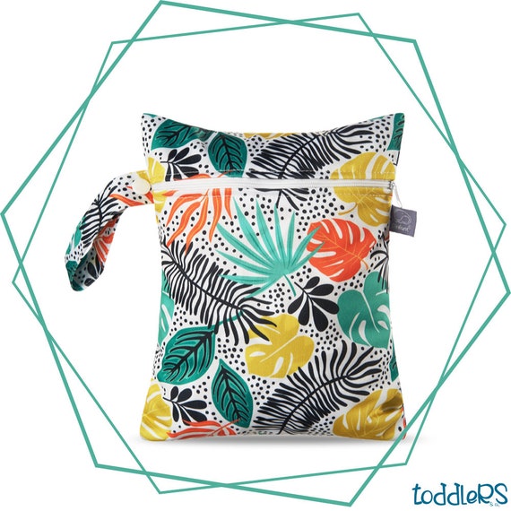 Diaper bag sacchetto impermeabile con doppia chiusura lampo per pannolini, costumi bagnati e asciutti, small 18x25 cm (palme colorate)