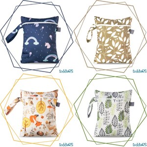 Diaper bag waterproof bag with double zipper for diapers, wet and dry costumes, small 18 x 25 cm foxes in the woods image 8