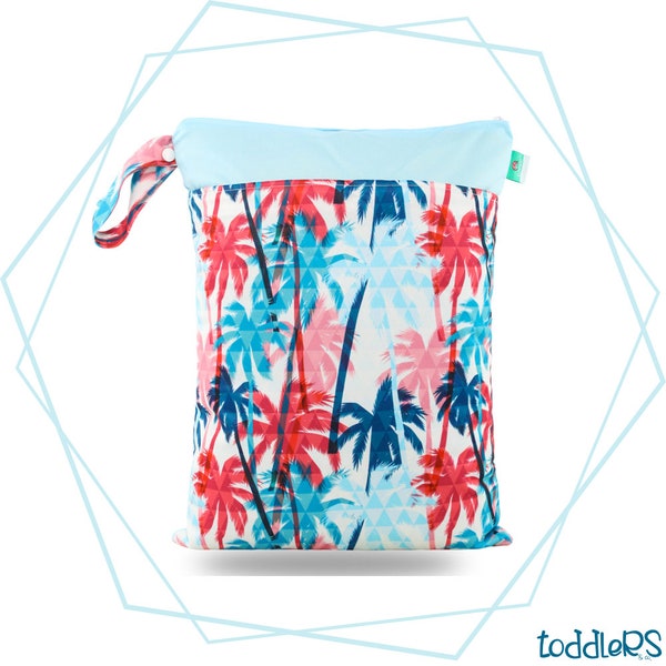 Diaper bag waterproof bag with double zipper for diapers, wet and dry costumes, medium 30 x 40 cm (palm trees)