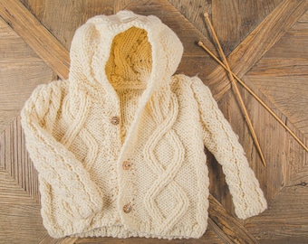 Knitted jacket for baby boy and girl with hood and button closure handmade in cat wool 100% made in Italy, 3-24 months
