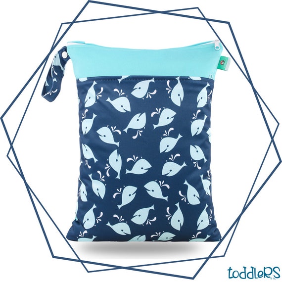 Diaper bag sacchetto impermeabile con doppia chiusura lampo per pannolini, costumi bagnati e asciutti, x-large 30x40 cm (fantasia balene)