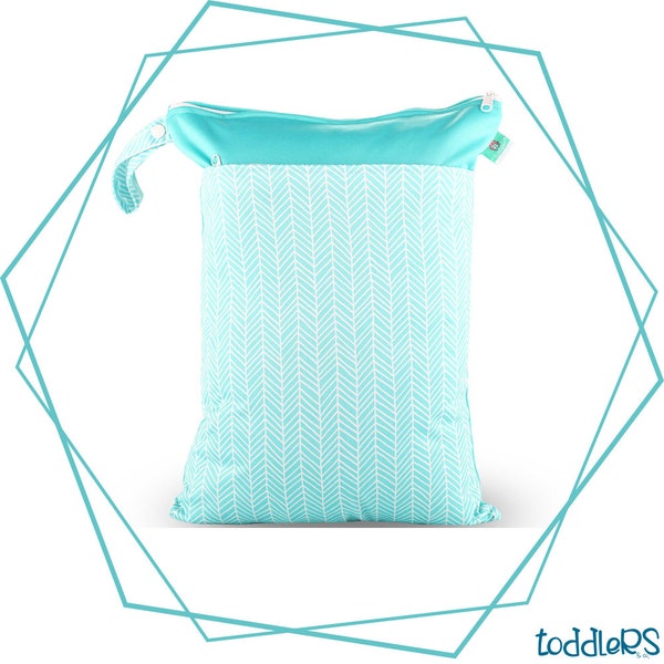 Diaper bag waterproof bag with double zipper for diapers, wet and dry costumes, medium 30 x 40 cm (teal shapes)