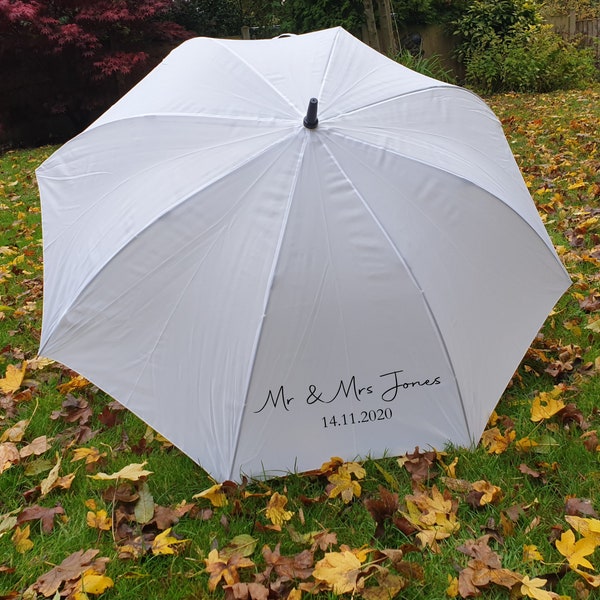 Personalised Wedding Umbrella, Bride Umbrella, Mr and Mrs Umbrella, White bridal umbrella, white umbrella, sunshade, anniversary gift
