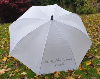 Personalised Wedding Umbrella, Bride Umbrella, Mr and Mrs Umbrella, White bridal umbrella, white umbrella, sunshade, anniversary gift