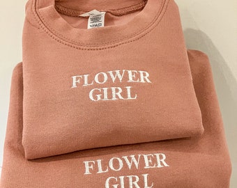 Matching embroidered flower girl Sweatshirts, Flower girl jumper, flower girl gift, Bridesmaid Gift, Matching Bridesmaid Gifts.