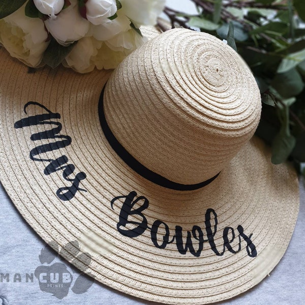 Personalised honeymoon beach hat, Floppy Honeymoon sunhat, bride hat, bride to be gift, matching bridesmaid gifts, destination beach wedding