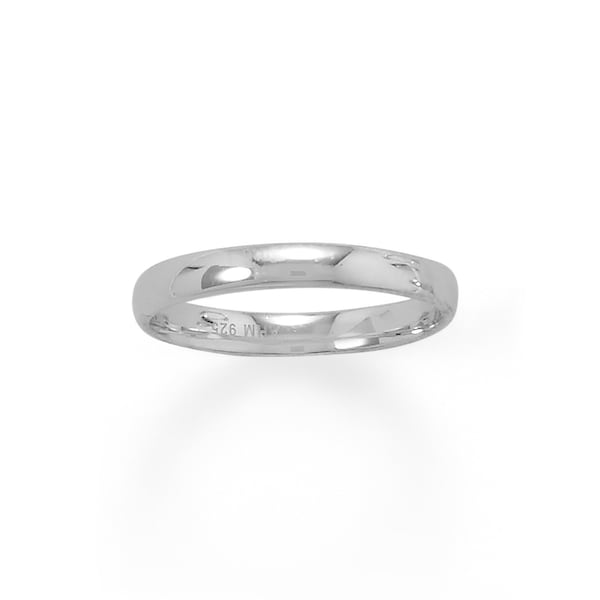 3mm White Gold Rhodium Plated Band - 925 Sterling Silver Band - Wedding Engagement Anniversary Promise Ring - Silver Ring - Stackable Rings