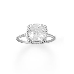 3.00 Carat Square Cushion Cut CZ Ring with Halo / Engagement Ring/ Wedding Ring/ Statement Ring/ Diamond Ring/ CZ Wedding Band/ Gift for Her