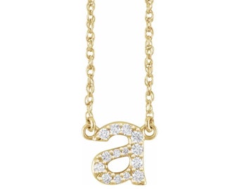 14K Solid Gold Natural Diamond Lowercase Initial Necklace