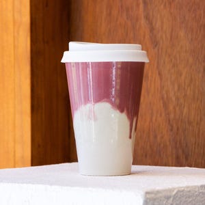 TRAVLA [no. 84] -  10oz Handmade Ceramic Travel Mug Keep Cup w/Heat Band & Silicone Lid