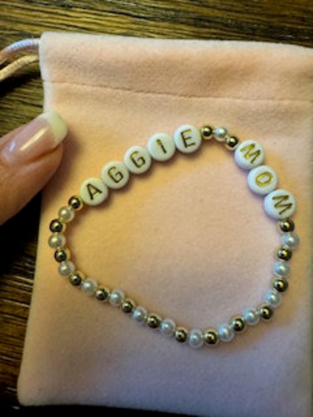 Aggies Word Bracelet on Gold