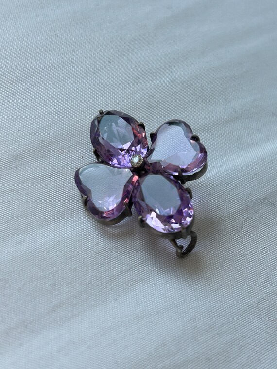 Antique English 1910s Amethyst clover brooch