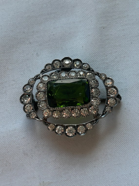 Antique 1900 silver green paste brooch