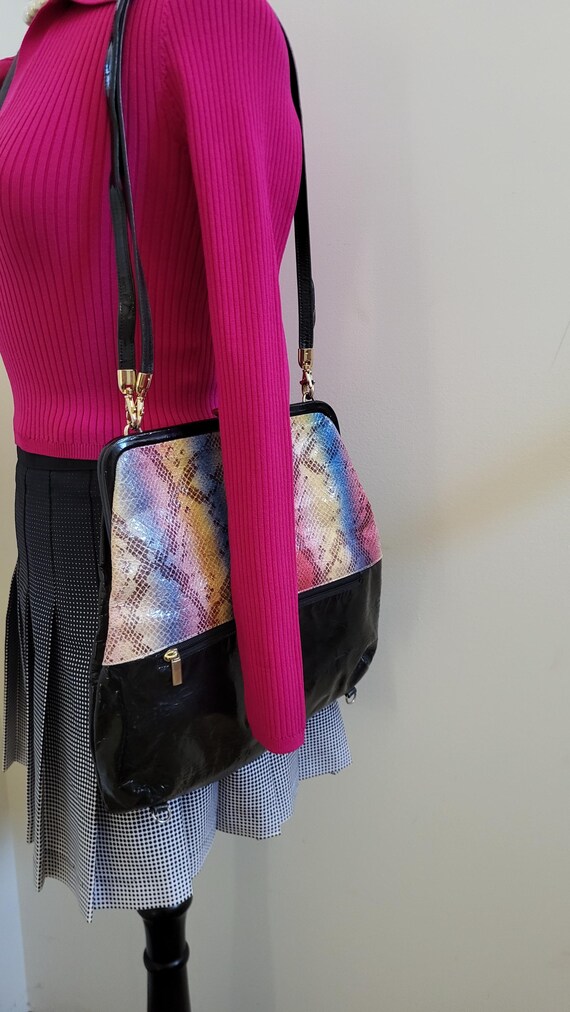 Rainbow Python Convertible Handbag in Patent Leat… - image 4
