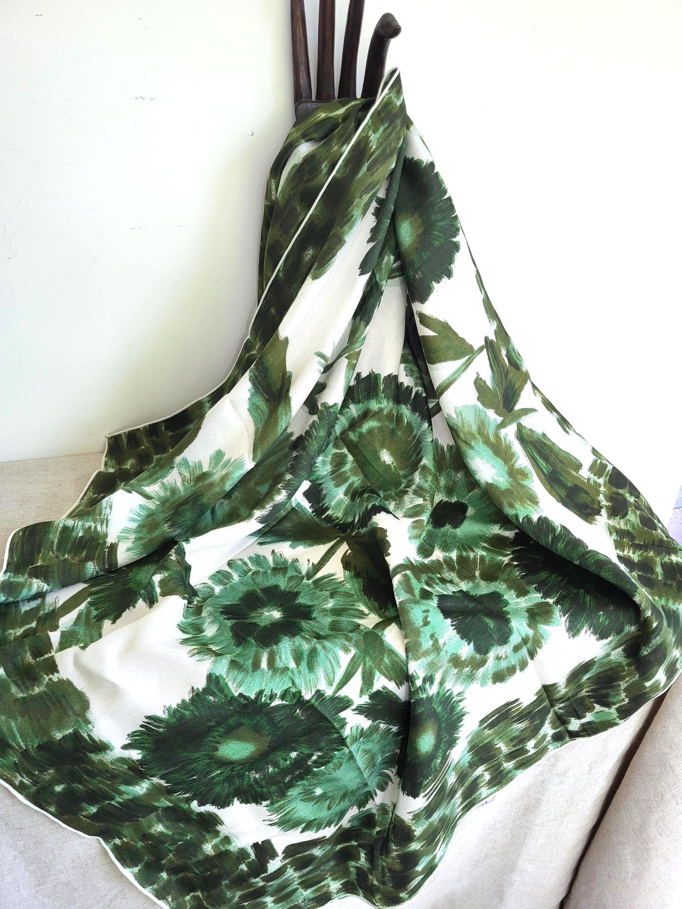 Vintage Silk Scarf: Bold Floral Brushstroke Print, Made in France