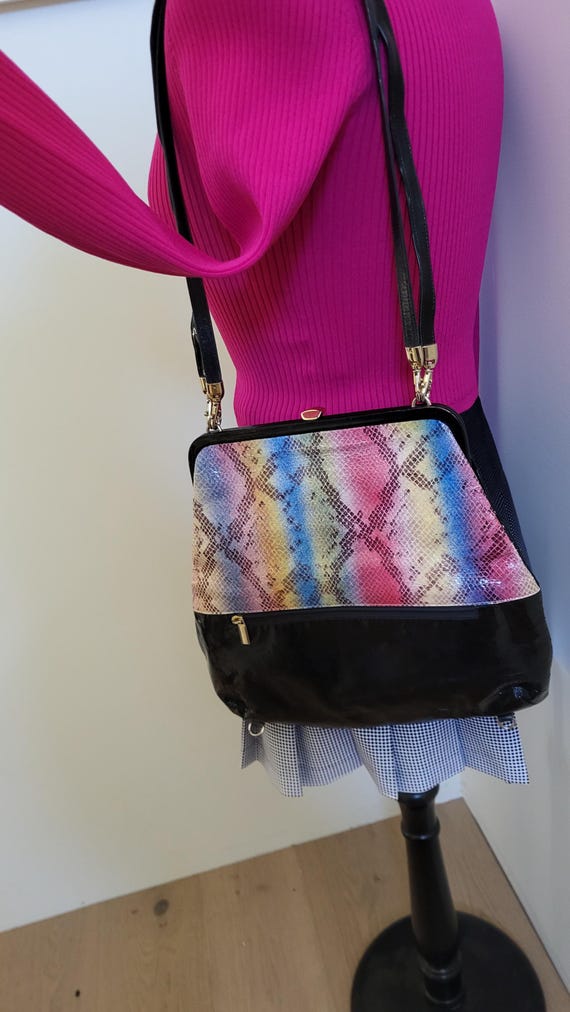 Rainbow Python Convertible Handbag in Patent Leat… - image 5