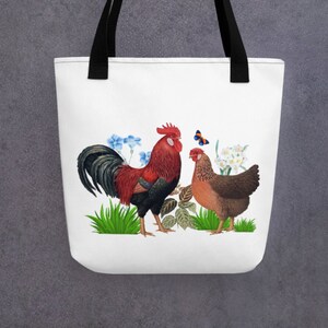 Shabby Chic Bag, Leghorn Chicken, Modern Farmhouse, Watercolor Animals